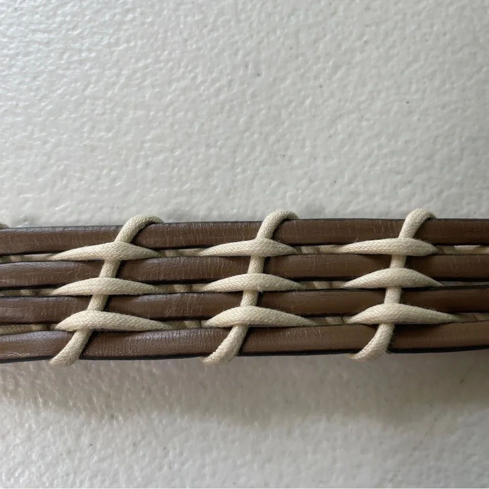 VTG Jaeger Woven Leather Belt Buckle Taupe Unisex Size 34” 90s Style Preppy Boho